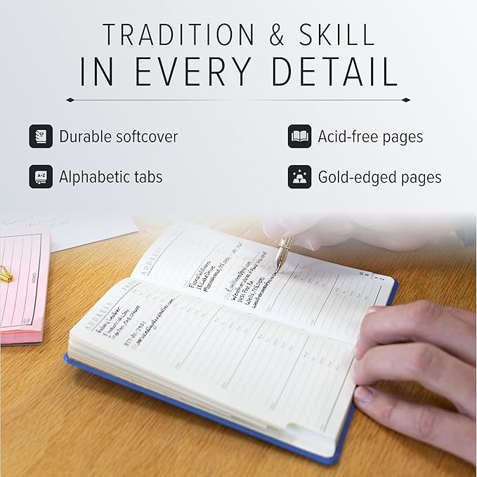 Gallery Leather Small Address Book with Alphabetical Tabs up to 403 Records, Leather Notebook Hardcover, Telephone and Address Books - 6x3.25", Pocket Address, Acadia Burgundy