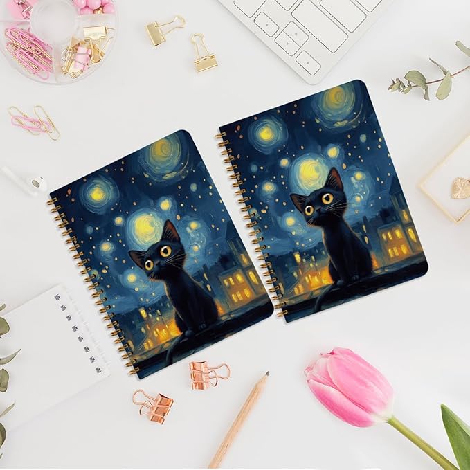 2Pcs Spiral Notebook, Sky Cat College Ruled Spiral Notebook, 160 Pages Hardcover Notebooks Journals for Writing Travel Business Office, Christian Aesthetic Notebooks for Women