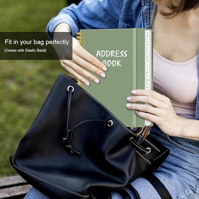 Address Book with Alphabetical Tabs - A5 Telephone & Address Book with Address Contacts, Special Date, Phone, Birthday & Internet Login Password for Home and Office, 6.2" x 8.5", Green