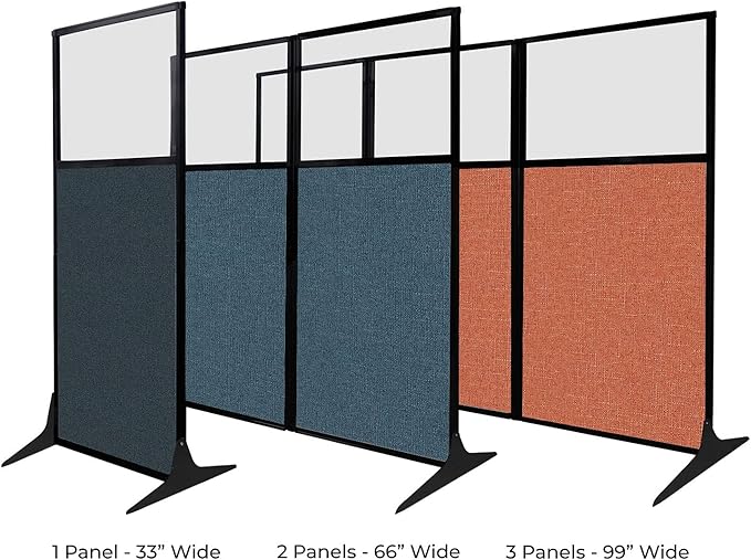 Versare Workstation Partition | Portable Wall Divider | Modern Office Cubicle | Free Standing Privacy Screen | Flexible Work Space | 99" x 70" W/Window, Charcoal Gray Fabric Panels