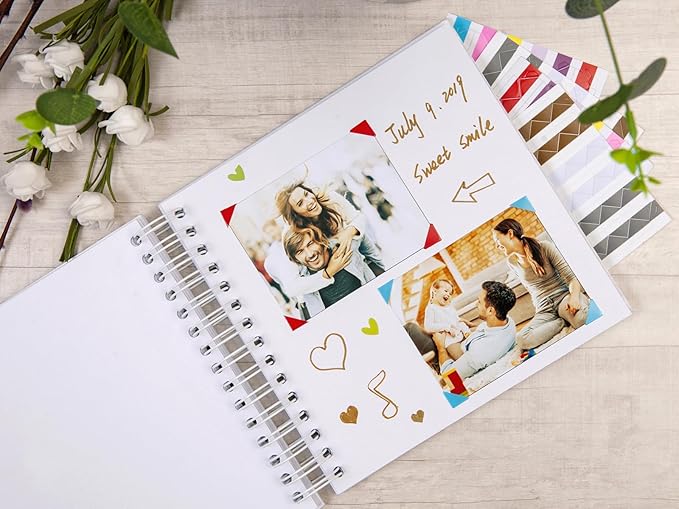 potricher 8 x 8 Inch DIY Scrapbook Photo Album 80 Pages Thick Kraft Blank White Paper Memory Book for Wedding and Anniversary Family (White, 8 Inch)