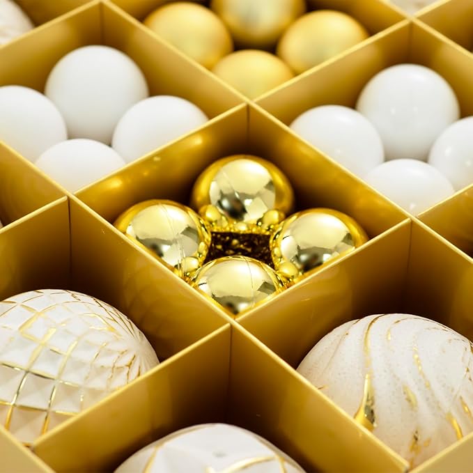 44PCS Christmas Ball Ornaments Set Xmas Tree Decoration Balls 2025 Shatterproof Hanging Colored for Party Wedding Home Party Outdoor Indoor White & Golden