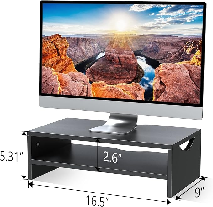 Zimilar Monitor Stand, 2-Tier Laptop Computer Monitor Stand Riser for PC, iMac, Desktop Wooden Screen Stand with Storage Organizer for Home Office