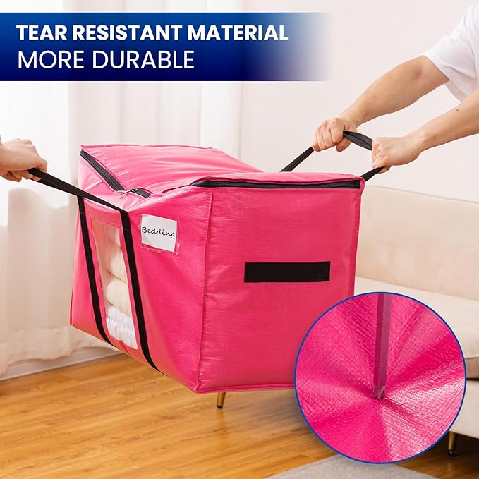 TAILI 6 Pack Pink Extra Large Moving Bags, Heavy Duty Totes with Visible Window, Wrap Around Handles, Space-Saving Storage Solution, Alternative to Moving Boxes