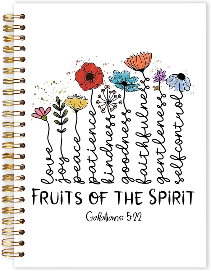 Qabliqo Fruit of the Spirit Christian Spiral Notebooks, Galatians 5:22 Bible Journals for Writing, Religious Scripture Journal for Women, Floral Bible Notebook for Note Taking, 5.5x8.3 Inch