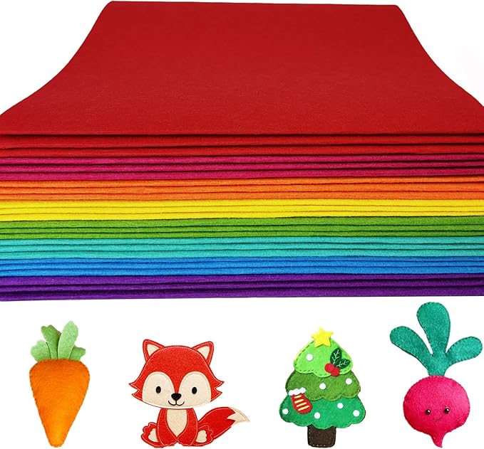 24 Rolls 11.8 x 35.4 Inch Wool Blend Felt Sheets for Crafts, 8 Color 1mm Thickness Rainbow Assorted Stiff Felt Rectangle Bulk for Sewing Patchwork School DIY Projects Decoration
