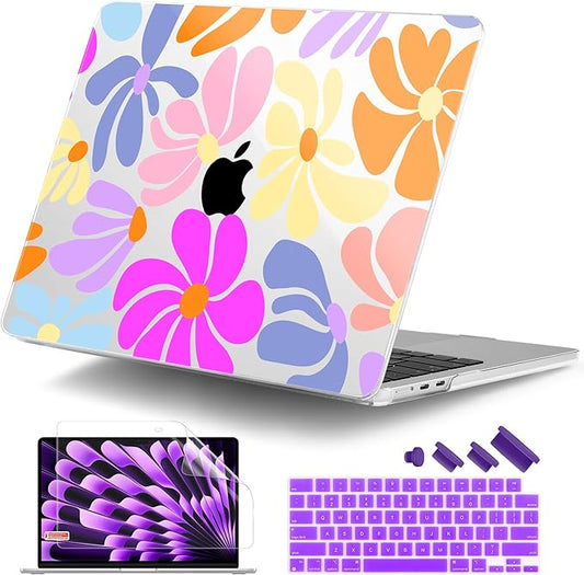 DONGKE Compatible with M4 MacBook Air 15 inch Case 2025-2023 A3241 A3114 A2941 M3 M2 Retina Display Touch ID, Plastic Hard Case & Keyboard Skin for MacBook Air 15" - Clear Retro Florals