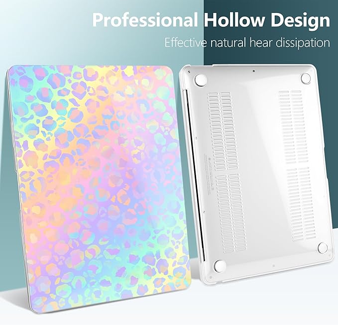 DONGKE for MacBook Air 13 Inch Case 2021-2018, Compatible with A2337 M1 A2179 A1932 Support Retina Display & Touch ID, Hard Shell Plastic Cover with Keyboard Skin - Leopard Print