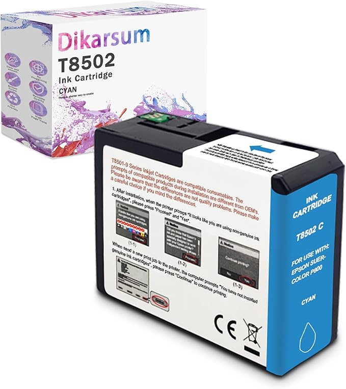 T850 Ink Cartridge Remanufactured T8502 T850200 Ink Cartridge Replacement for Surecolor P800 Printer(Cyan)