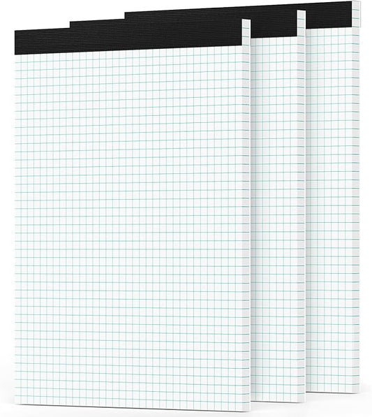 Grid Paper Pads 8.5 x 11, 3 Pack, 4x4 Blue Quad Graph Paper Pads 8.5 x 11, White Quadrille Pad, Easy Tears Off, Cardboard Backing, Grid Notebook 8-1/2" x 11", 70 GSM Graft Paper, 30 Sheets/Pad