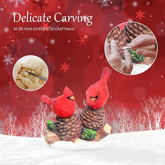 Christmas Snow Globes, Cardinal Christmas Snow Lantern with 8 Songs, 6H Timer Battery & USB Powered Glitter Music Box for Christmas Table Decorations Home Decor