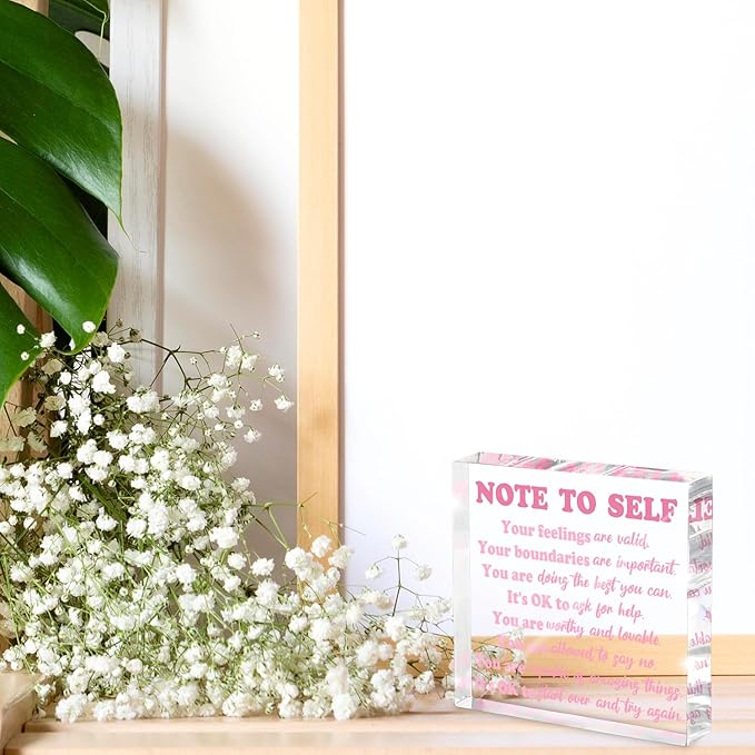 Inspirational Gift Ideas, Mental Health Reminder Desk Decor, 4" x 4" Pink Acrylic, Positive Psychology Affirmations, Inspirational Gift for Counselors, Students and Classrooms