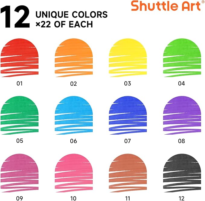 Shuttle Art 264 Pack Washable Markers, 12 Assorted Colors Broad Line Conical Tip Large Markers Bulk with a Box, Bonus Caps, Home Classroom School Supplies for Toddlers Kids Adults Students Teachers