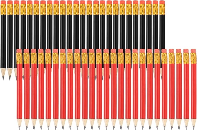 MECCANIXITY Golf Pencils with Erasers, 4" HB Mini Half Pencils Pre Sharpened Small Pens for Wedding Bridal Shower Game Office Writing Drawing(Red/Black, Pack of 50)