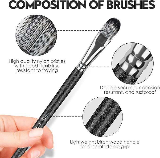 Paint Brushes 14PCS Set - Bougimal Professional Wood Paint Brush for Acrylic/Watercolor/Oil Painting, Kids & Adults Detailing Brush - Art Supplies Great for Canvas, Fabric, Rock, Face Painting