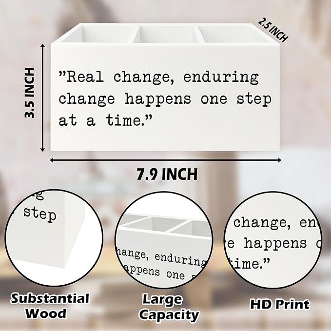 Inspirational Gifts Pen Pencil Holder Organizer for Desk, Inspirational Gifts for Women Men Wooden Box Signs Decorations for Home Office Desk Tabletop, Motivational Decor