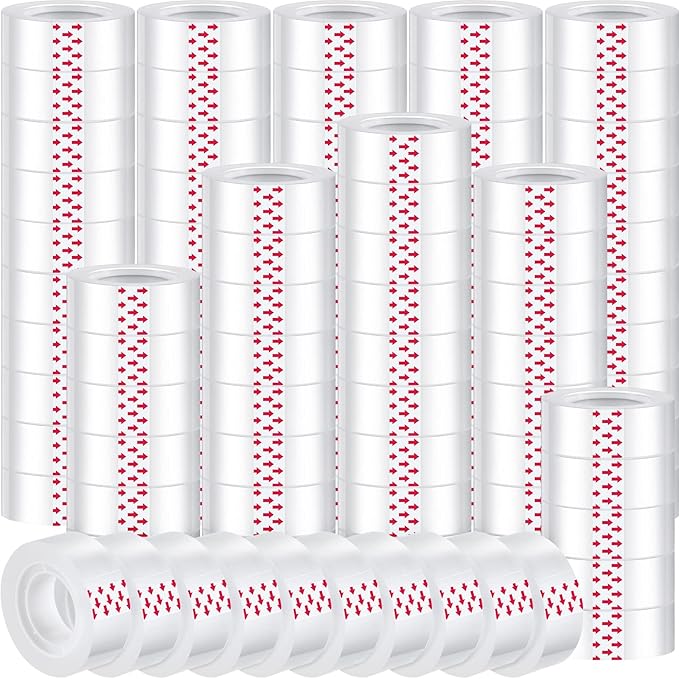 Pasimy 96 Rolls Clear Tape Bulk Strong Sticky Transparent Tape Refills for Dispenser, Office, Home, School, Wall, Carpet, 3/4 x 1000 Inches(Red)