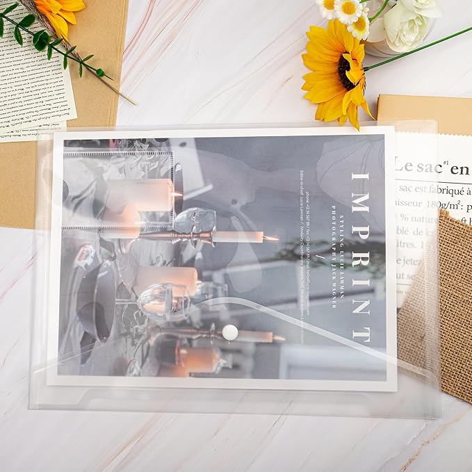 Plastic File Folders, 50 PCS Plastic Envelopes with Snap Closure, Folders for Documents, A4 Letter Size Clear Folders, File Bags, Reusable Document Pouch