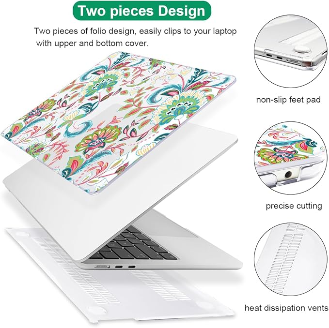 Compatible with MacBook Air 13.6 inch Case 2025 2024 2023 2022 Release M4 A3240 M3 A3113 M2 A2681 Touch ID, Printed Pattern Plastic Hard Shell Cover for Mac Air 13.6 M4, Paisley Flowers