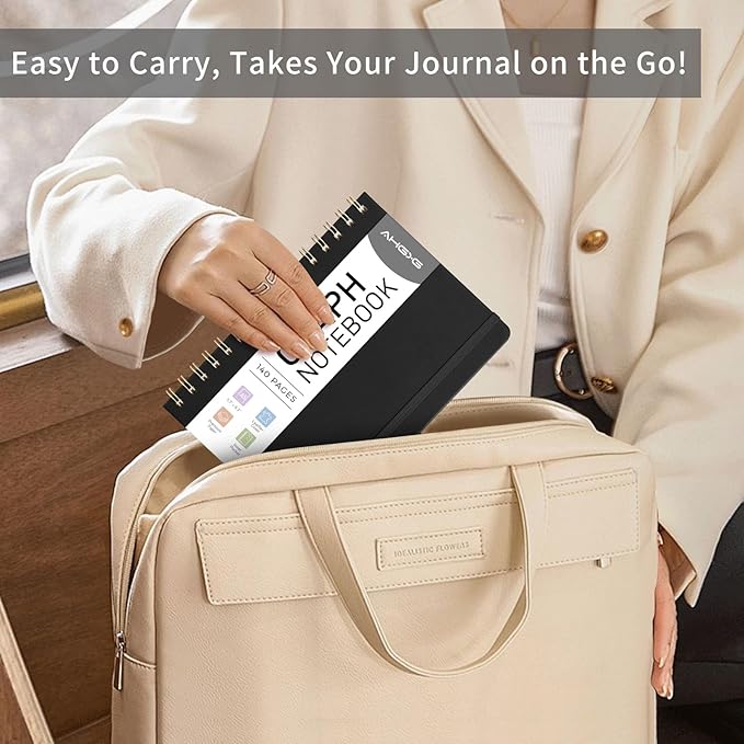 AHGXG Graph Paper Notebook - Spiral Notebook Hardcover Leather Journal 140 Pages, A5 Grid Paper Notebook 5.7" x 8.3", 100 gsm Thick Paper, for School Writing Graphing Engineering, Black