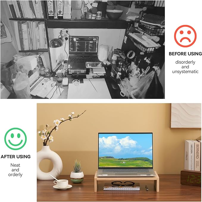 KIRIGEN Monitor Stand Wooden -Desk Stand Wood for Computer/Laptop/TV Printer - Monitor Arms & Stands Desk Riser for Office Organizers - Desktop Workspace Platforms Stands (39,Natural)