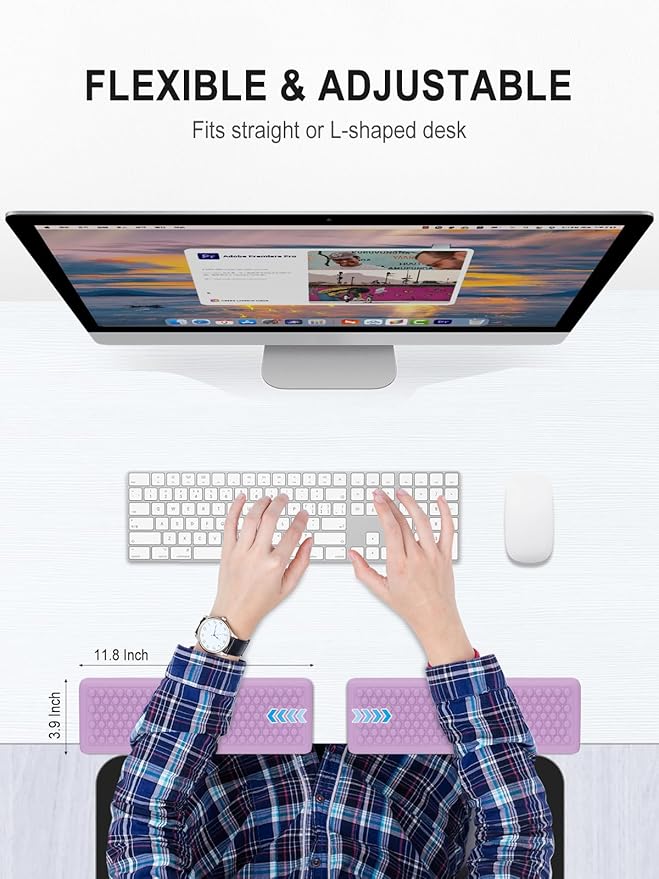 Hsurbtra L-Shaped Desk Elbow Pad, 2-Piece Soft Memory Foam Elbow Support Padding with Non-Slip Rubber Base, Ergonomic Desk Edge Cushion Wrist Rest for Office, Home, Work, Gaming, Purple