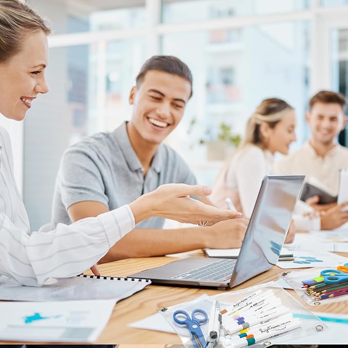 Lincia 48 Pack Clear Pencil Pouch for 3 Ring Binder Pencil Case with Metal Zipper 3 Ring Binder Pocket Inserts Bag 10 x 7'' Visible Cash Envelope with Re-enforced Grommet for College Office Supplies