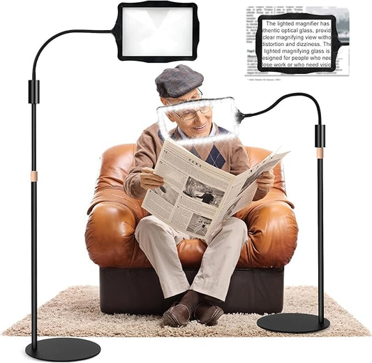 10X Magnifying Glass, with Light and Stand, 3 Light Modes Rechargeable Floor Magnifying,Suitable for Reading, Sewing, Crafts, DIY, Embroidery, Close Work. Magnifiers for Seniors