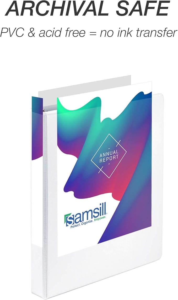 Samsill Durable 1 Inch Binder, Made in The USA, Round Ring Customizable Clear View Binder, White, 4 Pack (MP48437)