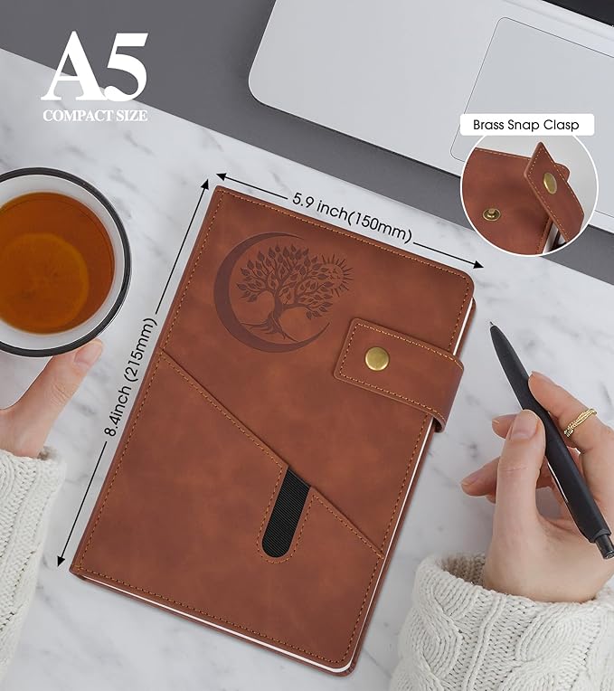 Blank Journal Notebook, A5 Hardcover Leather Sketchbook with 200 Pages Thick Blank Paper for Men Women, Unlined Drawing & Writing Journal, 5.9" x 8.4" Plain Notebook (dark brown)