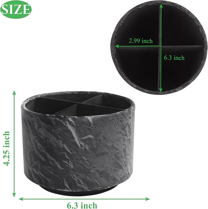 Hennaja Round Leather Art Supply Organizer,Remote Control Holder,360 Degree Spinning,Multi-Functional Pencil Holder,4 Compartments Desktop Stationary Organizer(1-Hill Black)