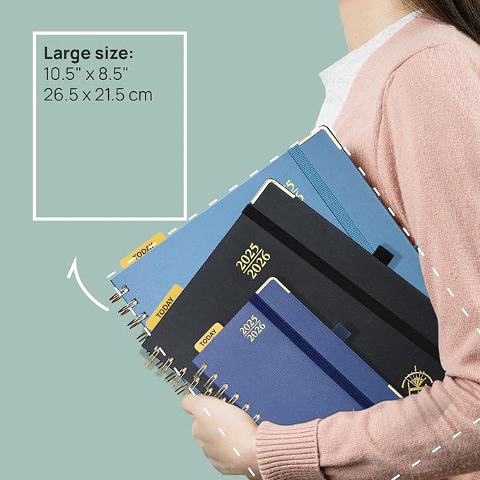 POPRUN Academic Planner 2025-2026 (July 2025-June 2026), Daily Weekly and Monthly Appointment Book (Wirebound Hard Cover - 10'' x 8'') with Hourly Time Slots, Tabs, 100 GSM - Violet