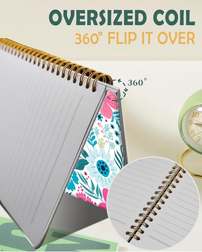 Ruled Spiral Writing Notebook,A5 Hardcover Lined College Journal for Women Lady,Fashion Puppy Watercolor Strong Twin-Wire Binding with Premium Paper,8.4" X 6",Perfect for School,Office,Home Gifts(Colorful Flowers)