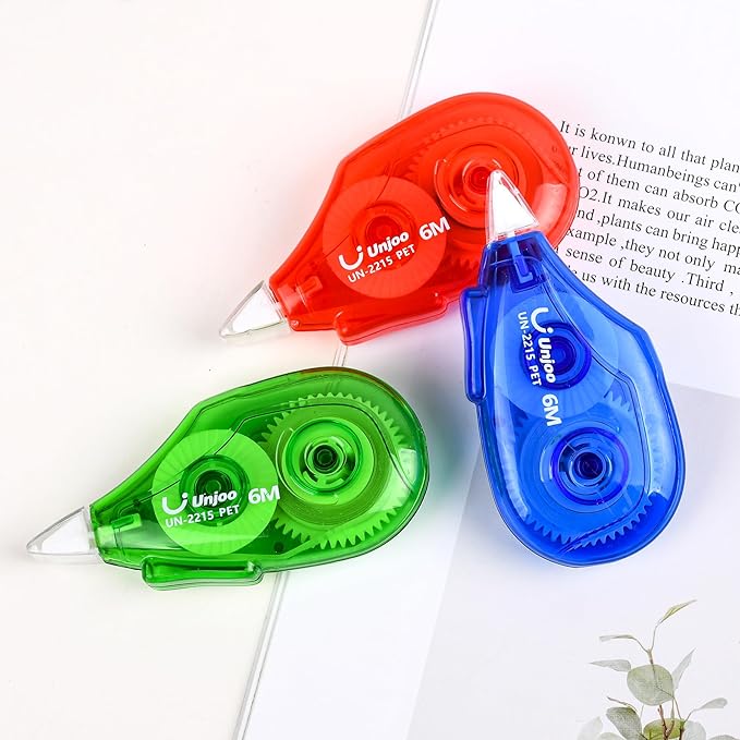 White Correction Tape Dispenser, 12-Count Pack, Easy To Use Applicator, Fast, Clean Tear-Resistant Tape For school Supplies, Office (6M/256, 3 colors, Tape Width 0.2in)