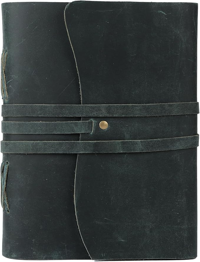 Handmade Leather Journal 8x6 Inch | Blue Vintage Notebook with Unlined Pages | Antique Travel Diary, Writing Sketchbook for Men & Women