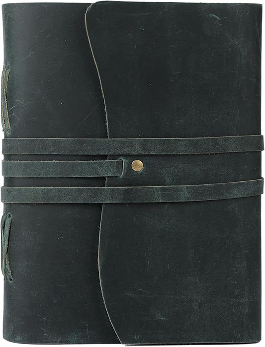 Handmade Leather Journal 8x6 Inch | Blue Vintage Notebook with Unlined Pages | Antique Travel Diary, Writing Sketchbook for Men & Women