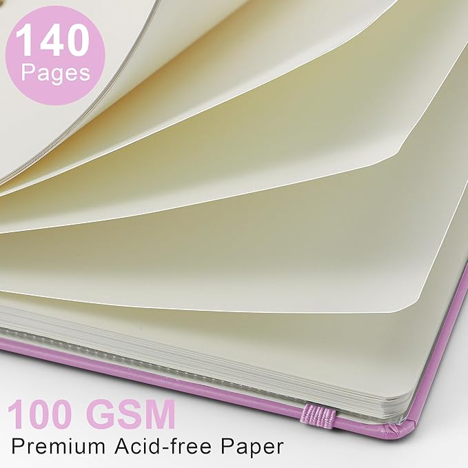 RETTACY Blank Journal Notebook, 140 Pages, A5 Medium Size (5.7'' x 8.3''), Hardcover, 100 GSM Thick Paper, for Sketching, Drawing, Painting (Lilac)