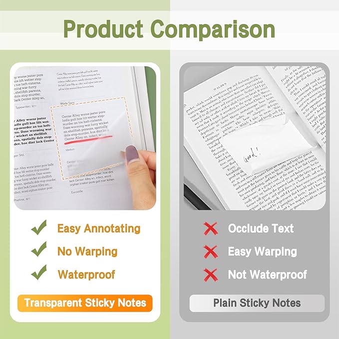 NatureTouch 6 Pack Clear Sticky Notes - Tear-Off Transparent Set for School, Office, Frosted