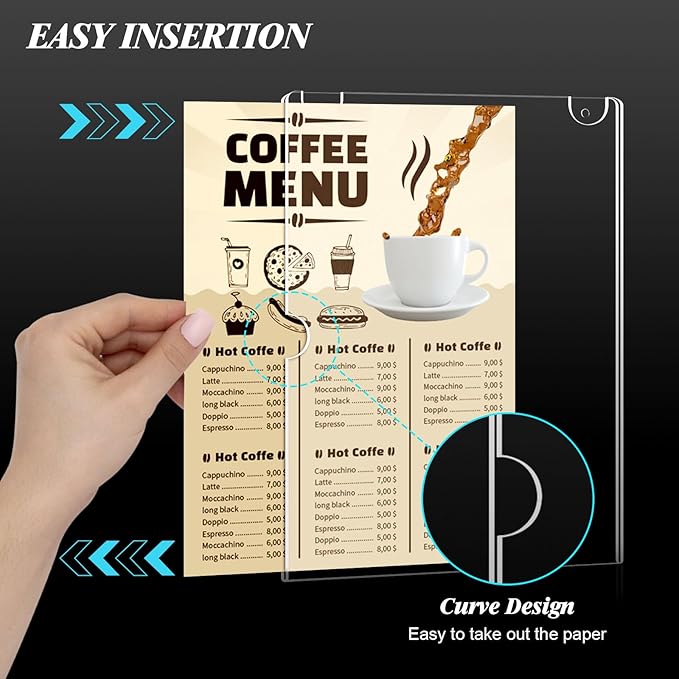 6pack Acrylic Wall Sign Holder with Serews&Tape,8.5 X 11 Wall Mount Clear Plastic Sign Holder,Memo Document Menu Holder for Restaurant, Office, School, Store and Home Use,Support No Drilling