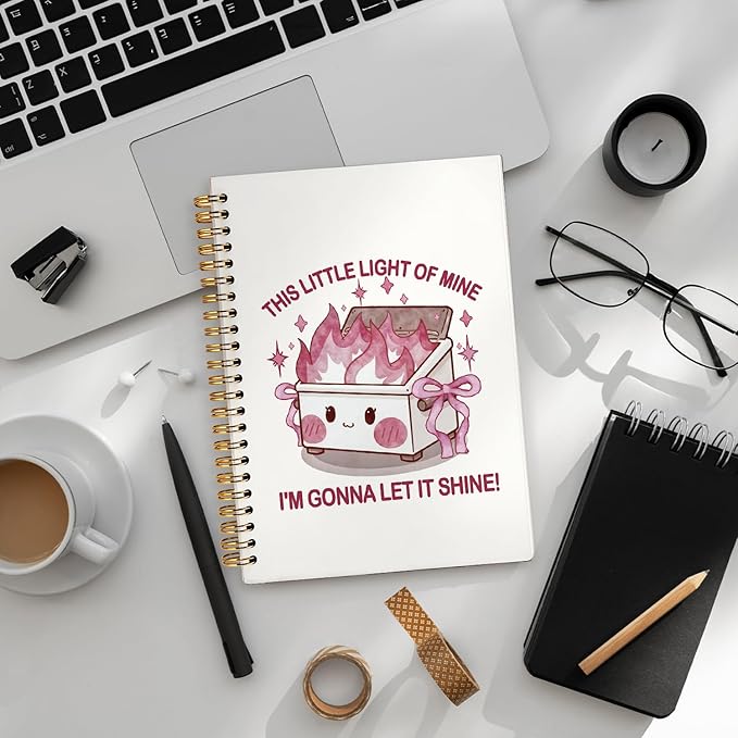 Cute Dumpster Fire Notebook Journal for women, Pink Bow Cute Spiral Notebooks for Women Girls，Dumpster Fire Gifts, Funny Office Gifts for Coworkers, 5.5x8.3 Inch