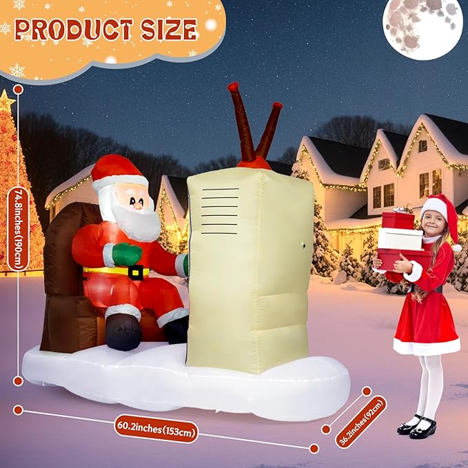 Christmas Inflatable Outdoor Decoration, 6FT Inflatable Christmas Santa Claus with TV Decorations Outdoor Blow Up Yard Decorations with Built-in LED for Outside, Holiday Lawn, Yard, Garden