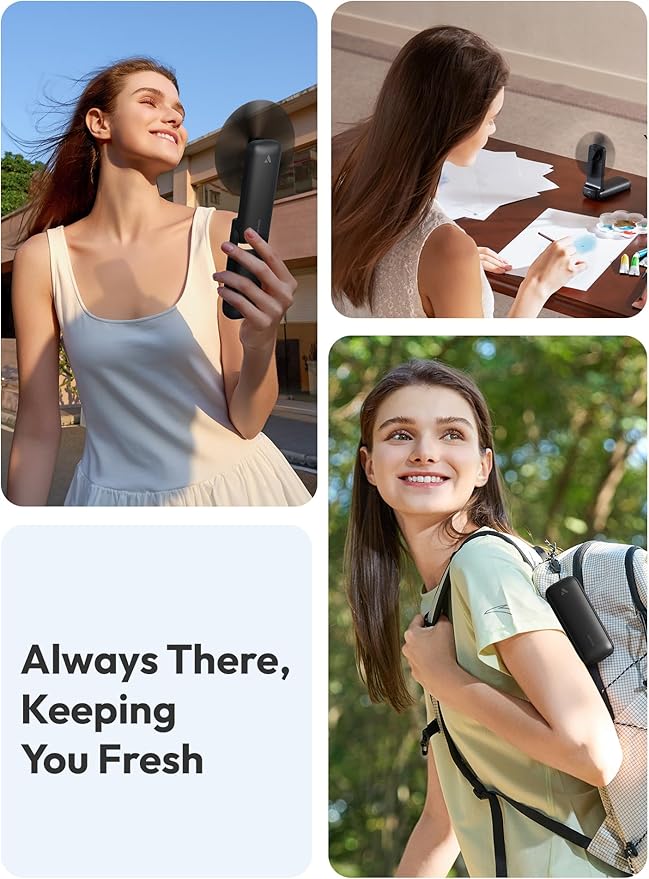 Aecooly Slim Portable Fan, Thin Handheld Fan, USB Rechargeable Mini Personal [24H Max Cooling Time], Battery Powered Small Foldable Pocket for Travel, Summer, Gifts for Women&Men, Girls -Black