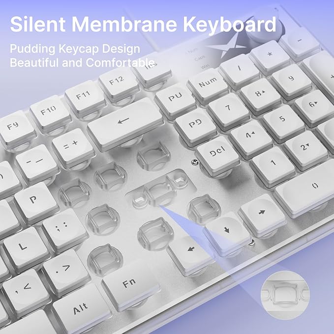 EWEADN F98 Wired Keyboard with Smart Display & Knob,98 Keys Aesthetic Computer Keyboards,Metal Panel,Cute Wired Cream Membrane Keyboard for Windows/PC-White