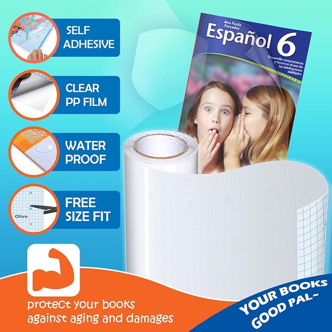 Olivo Clear Contact Paper Roll for Books Crafts 17.5 in x 15 ft Peel and Stick Adhesive Book Cover Plastic Protector