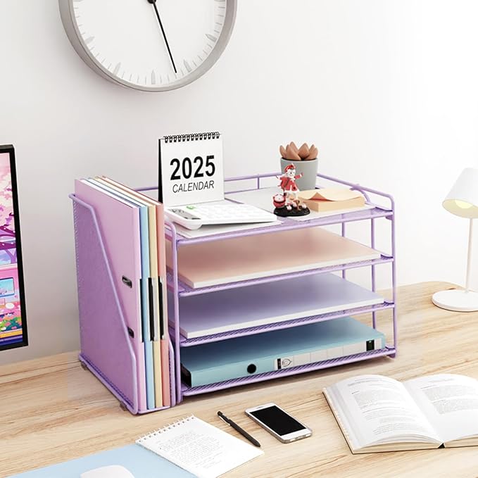 gianotter 4-Tier Paper Organizer With Magazine Holder, Desk Organizers and Accessories, Desk Accessories & Workspace Organizers, File Organizer for Office Supplies Storag (Purple)