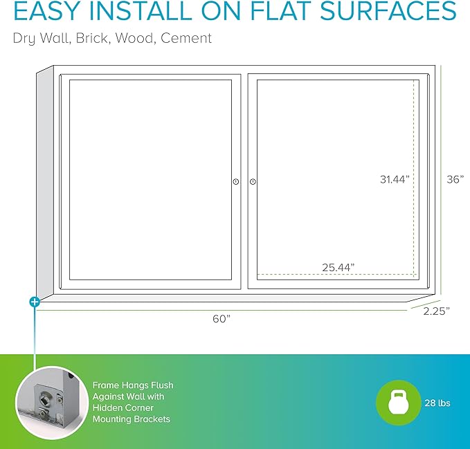 Ghent 36"x60" 2-Door indoor Enclosed Bulletin Board , Shatter Resistant, with Lock, Satin Aluminum Frame - Natural Cork (PA23660K) Made in the USA