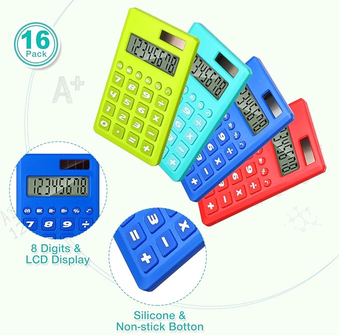 Yunsailing 48 Pcs Pocket Calculators Bulk Mini 8 Digit Handheld Calculator Small Basic Standard Calculator for Students Kids Teachers School Desktop Home Office, 3 Designs