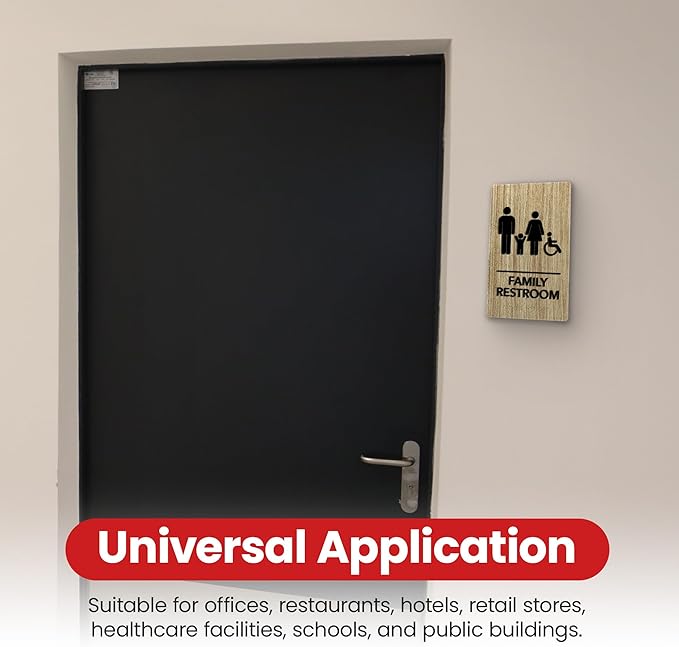 Promot Family Restroom Sign – ADA Braille Bathroom Sign for Business, Self-Adhesive, 9" x 6", Commercial Door Signage, Office Wall Decor - Almond