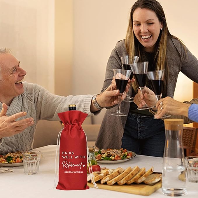 XFW Red Retirement Wine Bag Retirement Gifts for Women Men Farewell Gifts for Coworkers Going Away Gift for Friends Boss