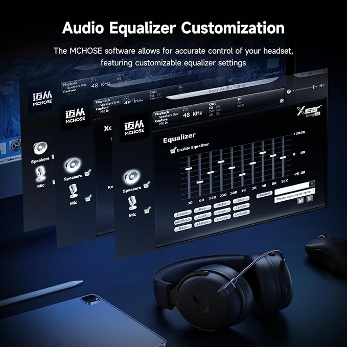 MCHOSE V9 PRO Wireless Gaming Headset 7.1 Surround Sound for PS5 PS4 PC SWITCH TOPSPEED Gaming Headphones with Noise Canceling Mic, 250Hr Battery, Low 15ms Latency, Lightweight, BT 5.3 FPS Games Black